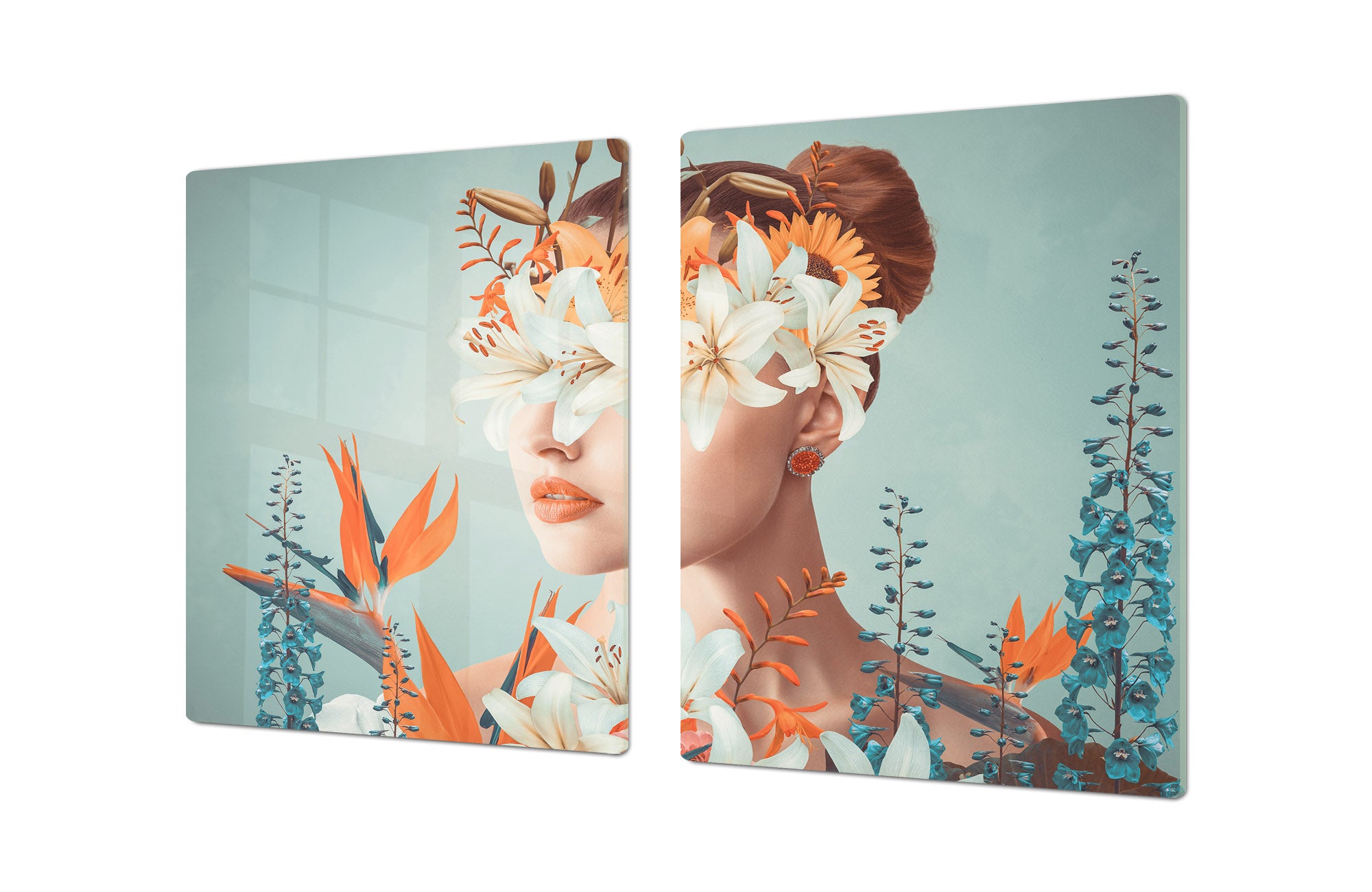 ENORMOUS  Tempered GLASS Chopping Board - Induction Cooktop Cover – SINGLE: 80 x 52 cm; DOUBLE: 40 x 52 cm; DD52a : Blooming Lady