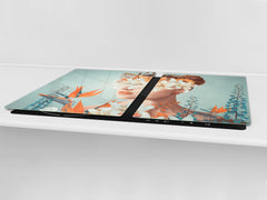 ENORMOUS  Tempered GLASS Chopping Board - Induction Cooktop Cover – SINGLE: 80 x 52 cm; DOUBLE: 40 x 52 cm; DD52a : Blooming Lady