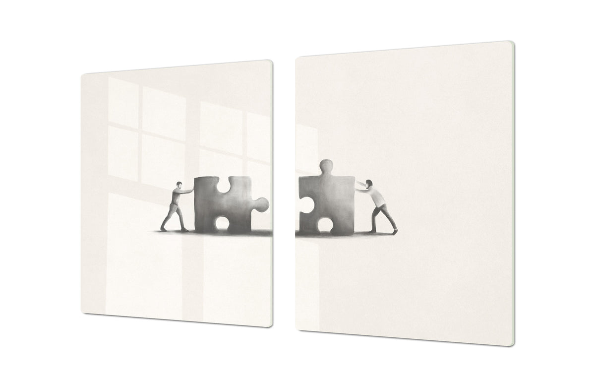 ENORMOUS  Tempered GLASS Chopping Board - Induction Cooktop Cover – SINGLE: 80 x 52 cm; DOUBLE: 40 x 52 cm; DD51 : Teamwork Puzzles