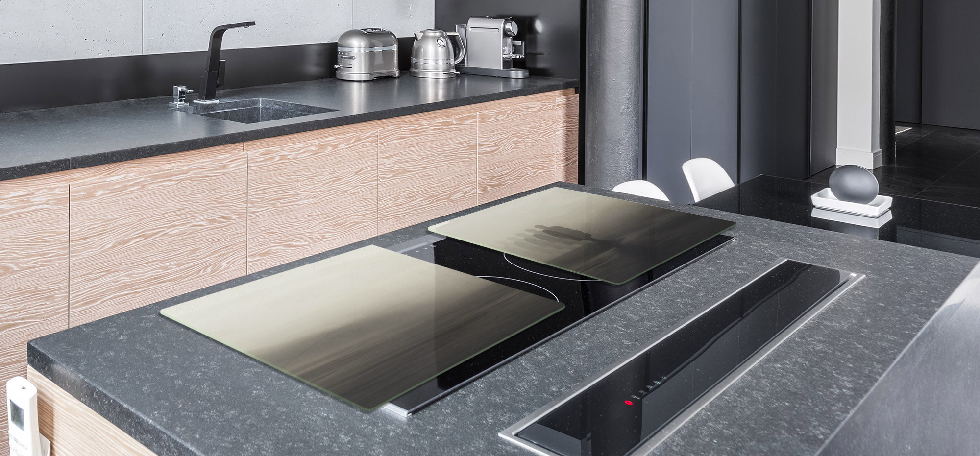 ENORMOUS  Tempered GLASS Chopping Board - Induction Cooktop Cover – SINGLE: 80 x 52 cm; DOUBLE: 40 x 52 cm; DD53 : Foggy Shadows