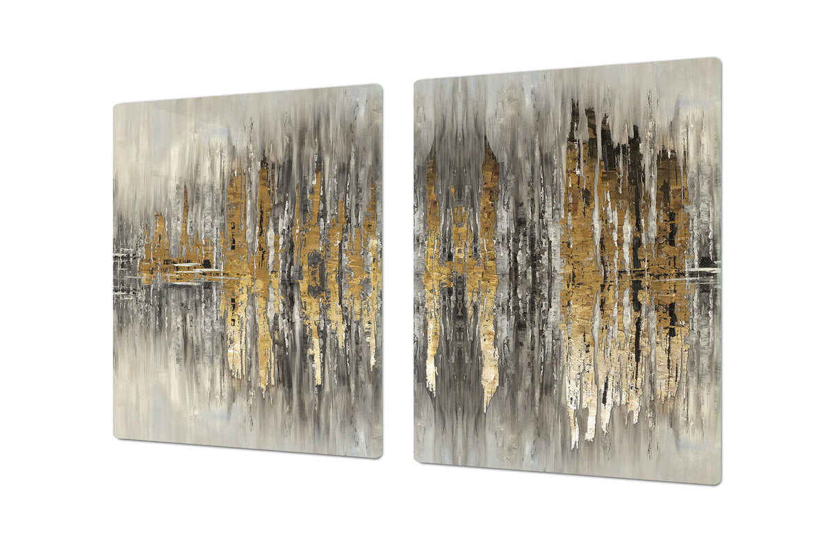 ENORMOUS  Tempered GLASS Chopping Board - Induction Cooktop Cover – SINGLE: 80 x 52 cm; DOUBLE: 40 x 52 cm; DD51 : Modern Golden Scratches