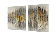 ENORMOUS  Tempered GLASS Chopping Board - Induction Cooktop Cover – SINGLE: 80 x 52 cm; DOUBLE: 40 x 52 cm; DD51 : Modern Golden Scratches