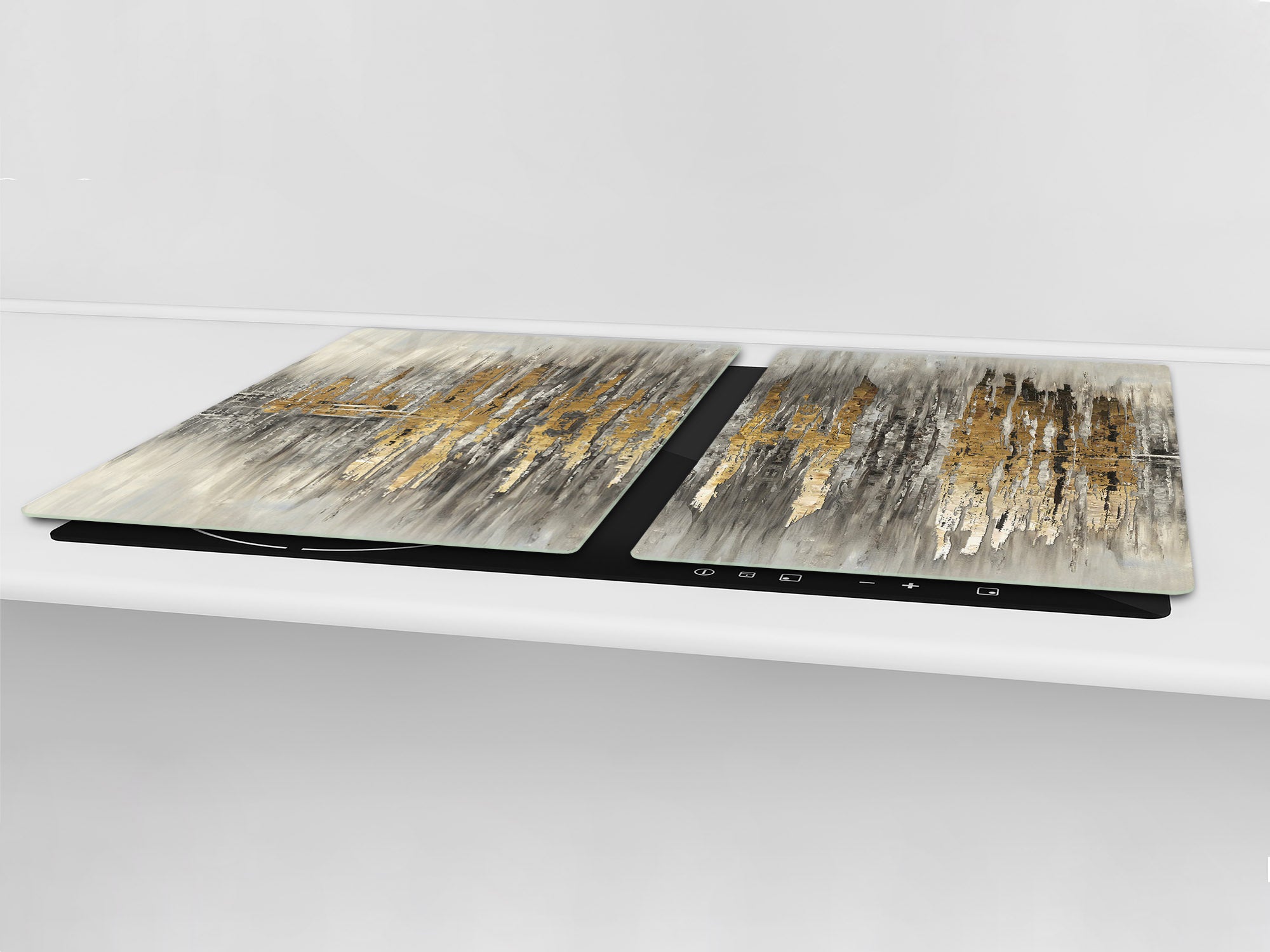 ENORMOUS  Tempered GLASS Chopping Board - Induction Cooktop Cover – SINGLE: 80 x 52 cm; DOUBLE: 40 x 52 cm; DD51 : Modern Golden Scratches
