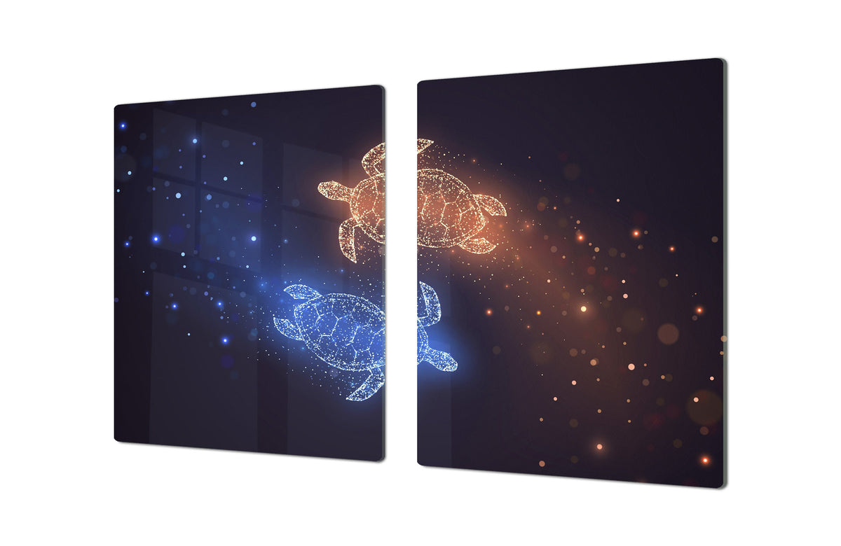 ENORMOUS  Tempered GLASS Chopping Board - Induction Cooktop Cover – SINGLE: 80 x 52 cm; DOUBLE: 40 x 52 cm; DD52a : Neon Turtles