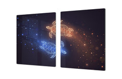 ENORMOUS  Tempered GLASS Chopping Board - Induction Cooktop Cover – SINGLE: 80 x 52 cm; DOUBLE: 40 x 52 cm; DD52a : Neon Turtles