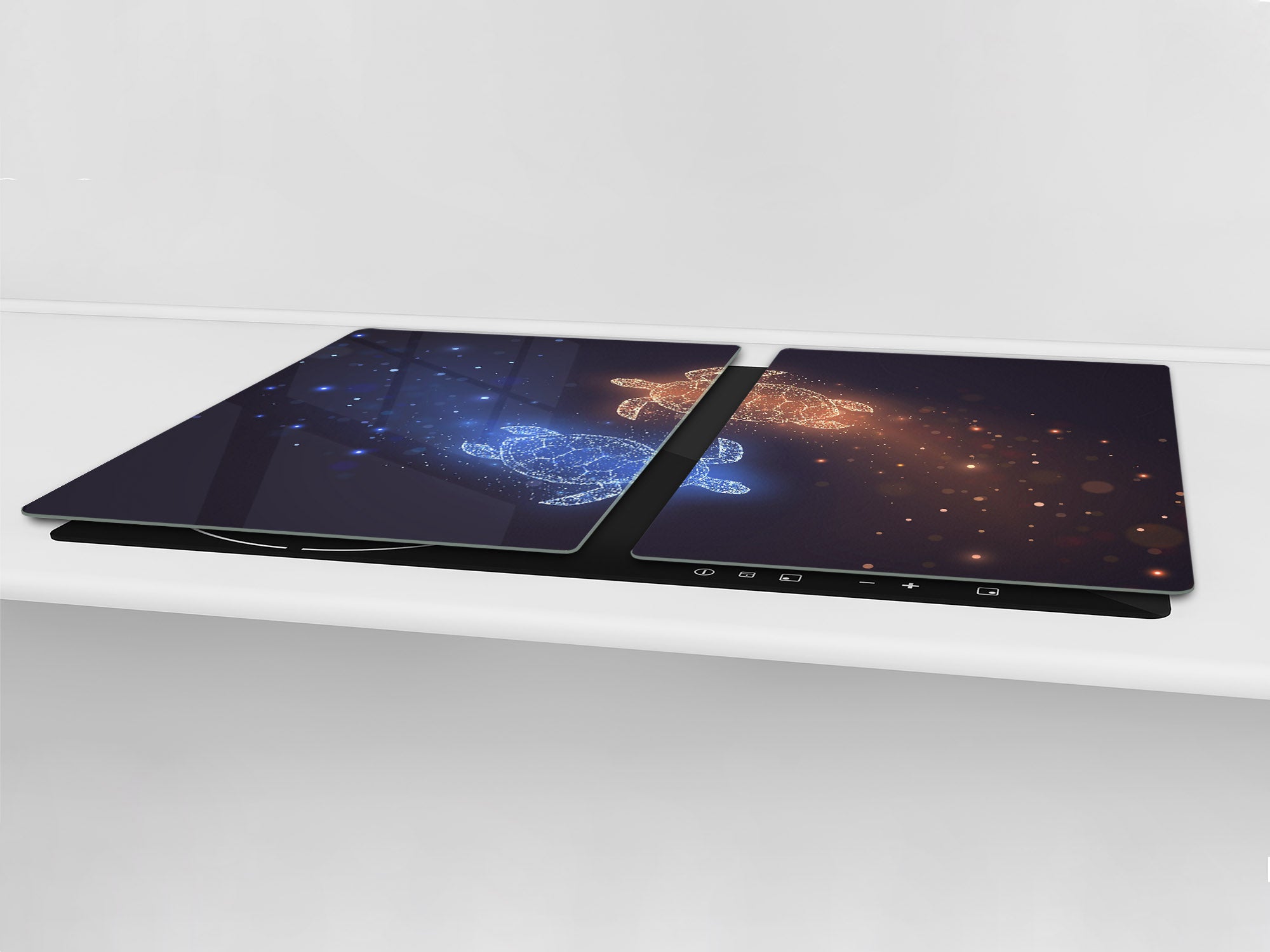 ENORMOUS  Tempered GLASS Chopping Board - Induction Cooktop Cover – SINGLE: 80 x 52 cm; DOUBLE: 40 x 52 cm; DD52a : Neon Turtles