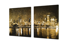 ENORMOUS  Tempered GLASS Chopping Board - Induction Cooktop Cover – SINGLE: 80 x 52 cm; DOUBLE: 40 x 52 cm; DD53 : Golden City Landscape