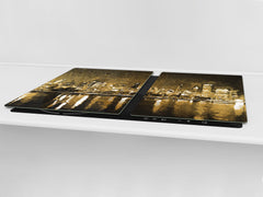 ENORMOUS  Tempered GLASS Chopping Board - Induction Cooktop Cover – SINGLE: 80 x 52 cm; DOUBLE: 40 x 52 cm; DD53 : Golden City Landscape