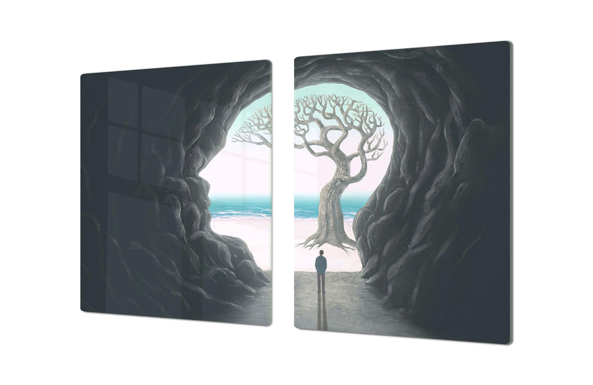 ENORMOUS  Tempered GLASS Chopping Board - Induction Cooktop Cover – SINGLE: 80 x 52 cm; DOUBLE: 40 x 52 cm; DD53 : Path to Enlightenment