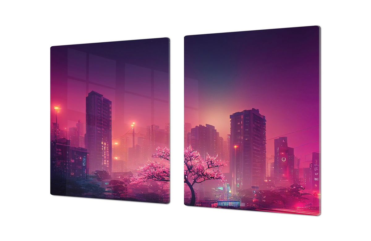 ENORMOUS  Tempered GLASS Chopping Board - Induction Cooktop Cover – SINGLE: 80 x 52 cm; DOUBLE: 40 x 52 cm; DD52a : Urban Cherry Tree