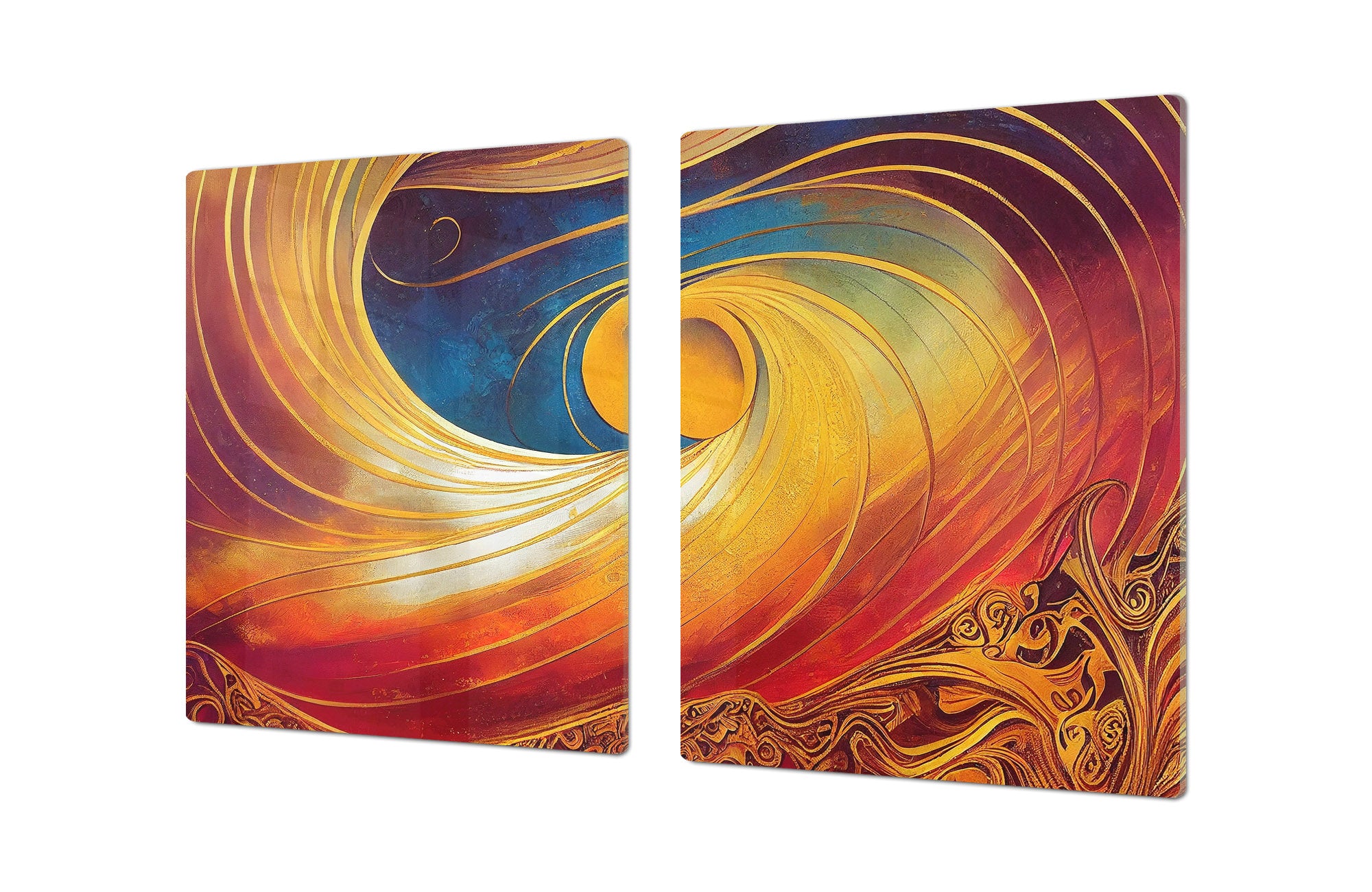 ENORMOUS  Tempered GLASS Chopping Board - Induction Cooktop Cover – SINGLE: 80 x 52 cm; DOUBLE: 40 x 52 cm; DD53 : Golden Whirlwind