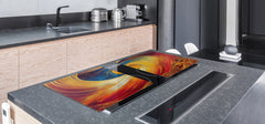 ENORMOUS  Tempered GLASS Chopping Board - Induction Cooktop Cover – SINGLE: 80 x 52 cm; DOUBLE: 40 x 52 cm; DD53 : Golden Whirlwind