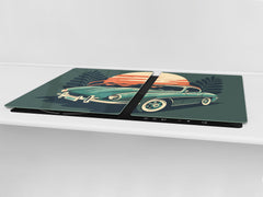 ENORMOUS  Tempered GLASS Chopping Board - Induction Cooktop Cover – SINGLE: 80 x 52 cm; DOUBLE: 40 x 52 cm; DD52a : Minimalist Oldschool Car