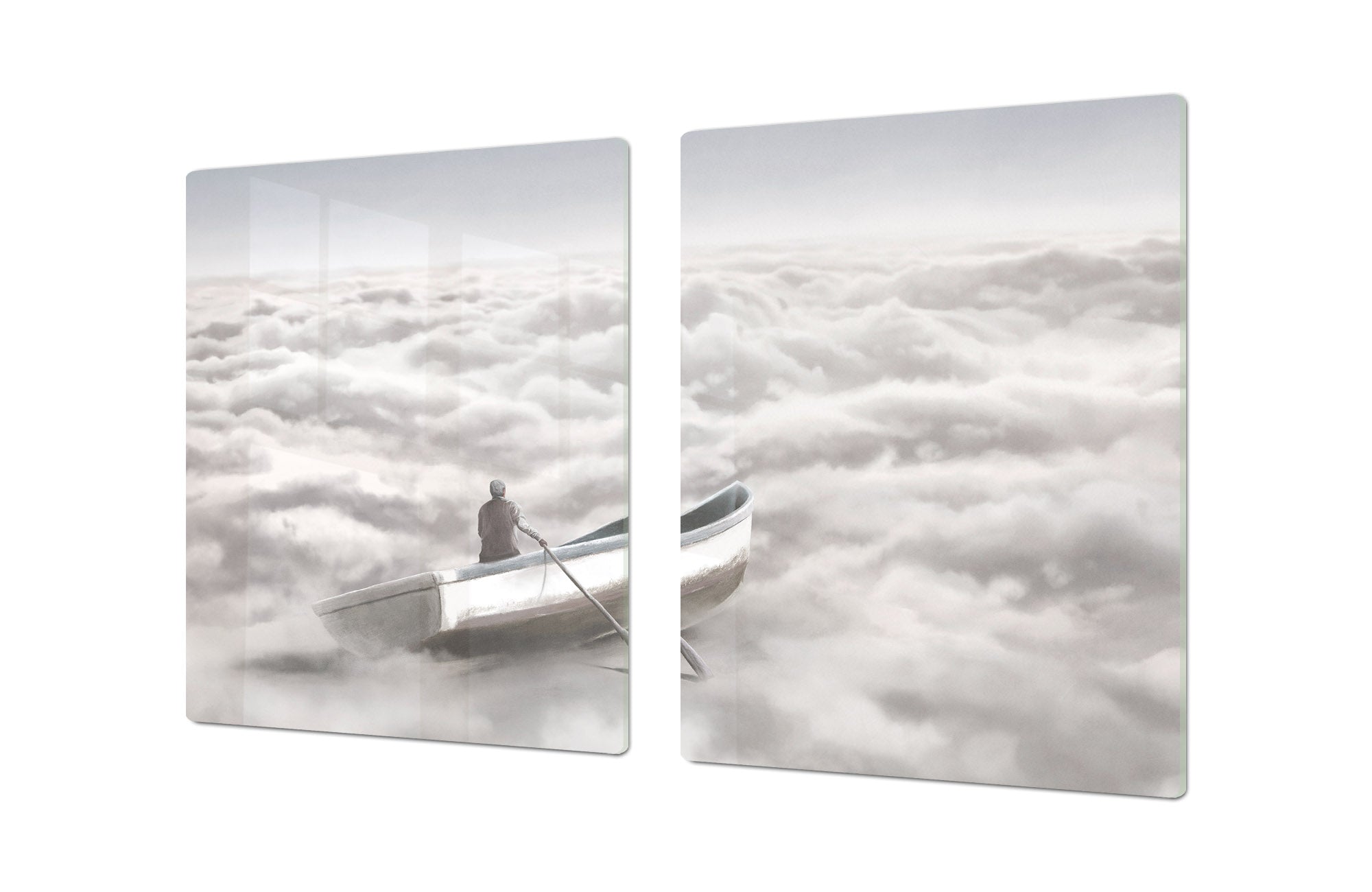 ENORMOUS  Tempered GLASS Chopping Board - Induction Cooktop Cover – SINGLE: 80 x 52 cm; DOUBLE: 40 x 52 cm; DD51 : Cloud Sailing