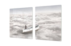 ENORMOUS  Tempered GLASS Chopping Board - Induction Cooktop Cover – SINGLE: 80 x 52 cm; DOUBLE: 40 x 52 cm; DD51 : Cloud Sailing