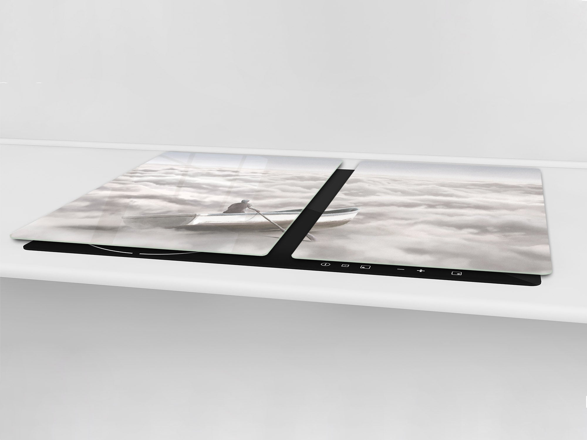 ENORMOUS  Tempered GLASS Chopping Board - Induction Cooktop Cover – SINGLE: 80 x 52 cm; DOUBLE: 40 x 52 cm; DD51 : Cloud Sailing