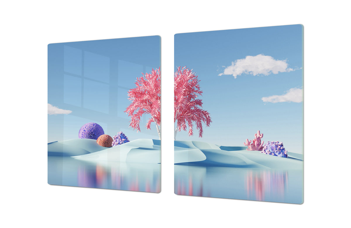 ENORMOUS  Tempered GLASS Chopping Board - Induction Cooktop Cover – SINGLE: 80 x 52 cm; DOUBLE: 40 x 52 cm; DD52a : 3D Abstract Flora