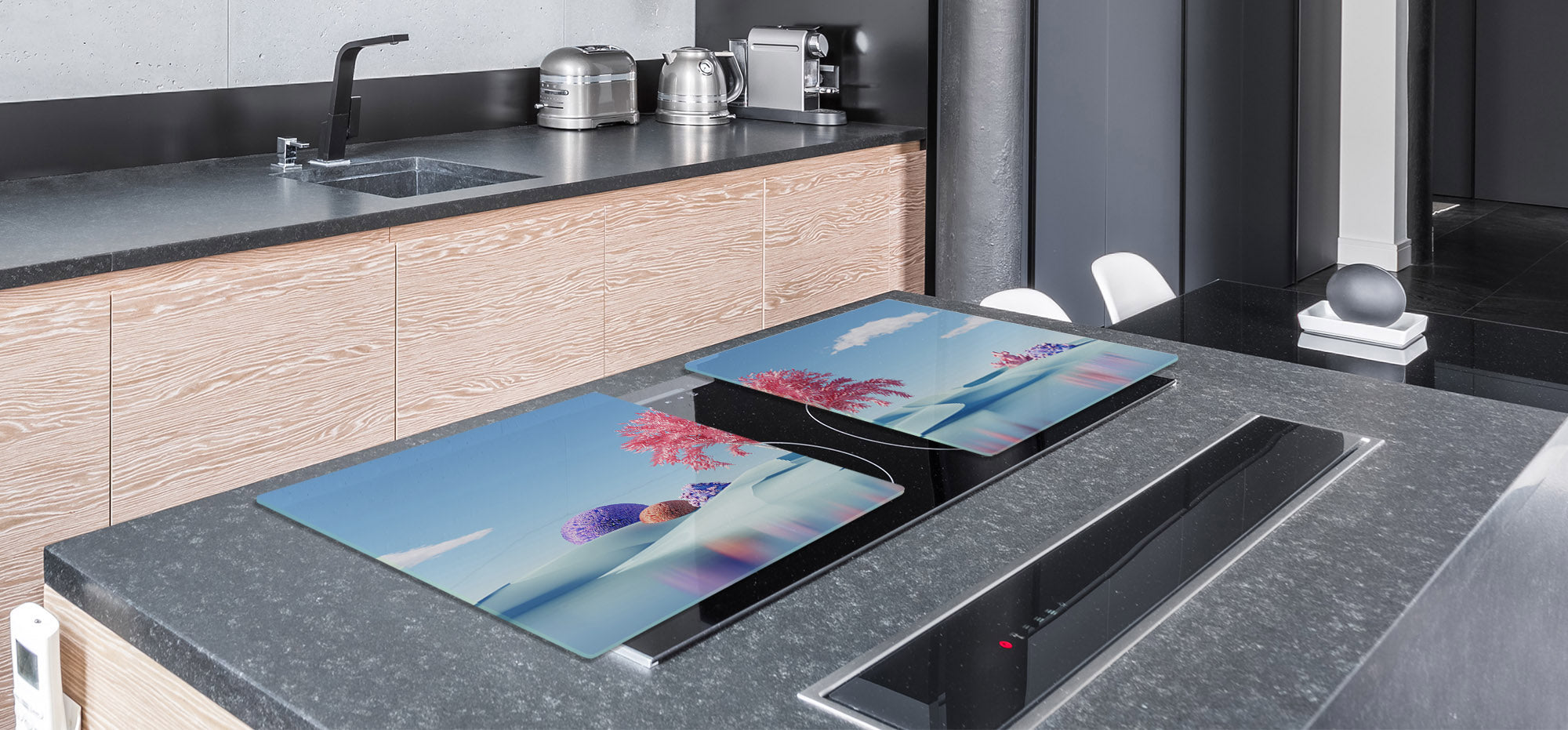 ENORMOUS  Tempered GLASS Chopping Board - Induction Cooktop Cover – SINGLE: 80 x 52 cm; DOUBLE: 40 x 52 cm; DD52a : 3D Abstract Flora