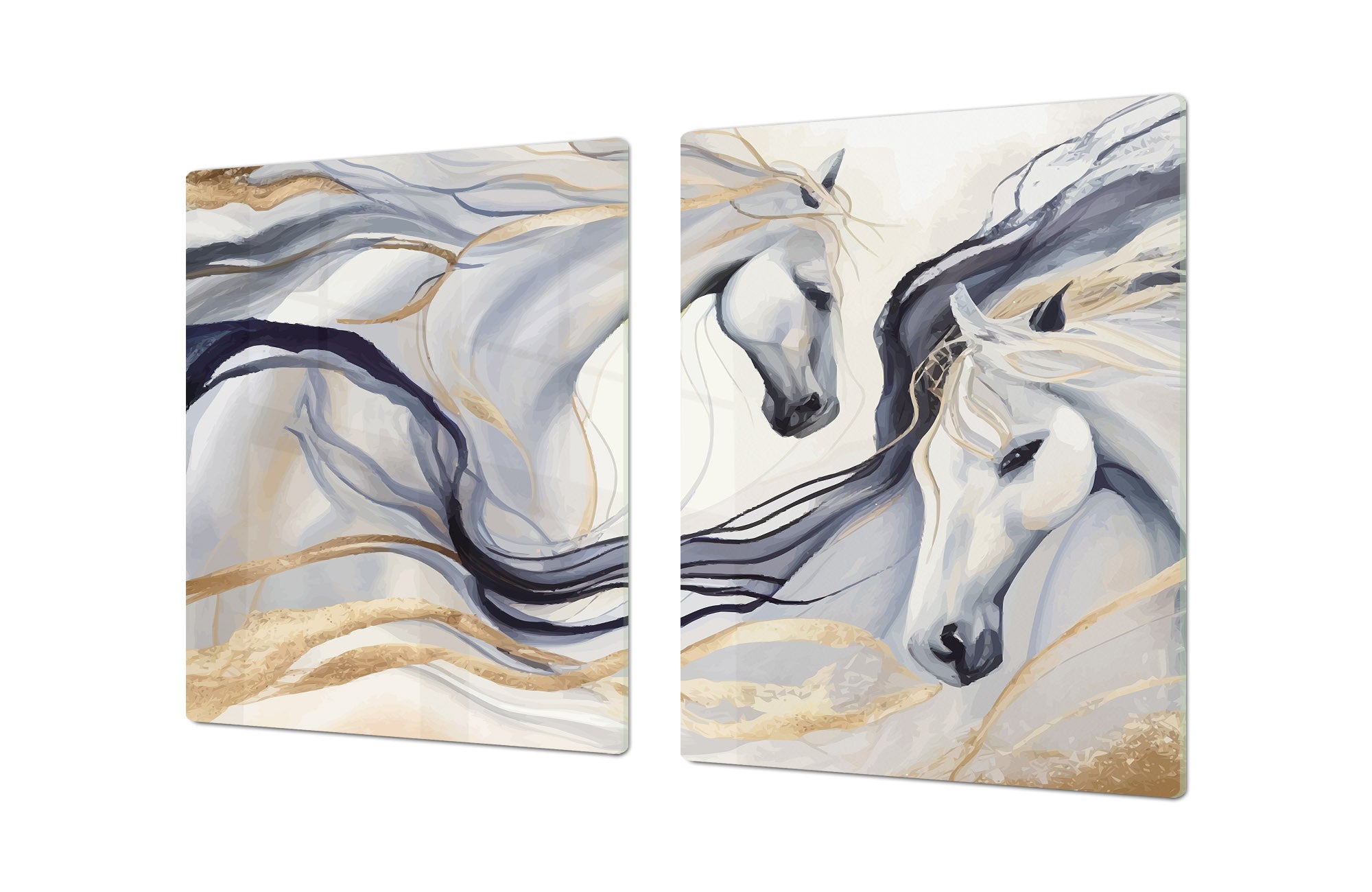 ENORMOUS  Tempered GLASS Chopping Board - Induction Cooktop Cover – SINGLE: 80 x 52 cm; DOUBLE: 40 x 52 cm; DD53 : Dance of Horses