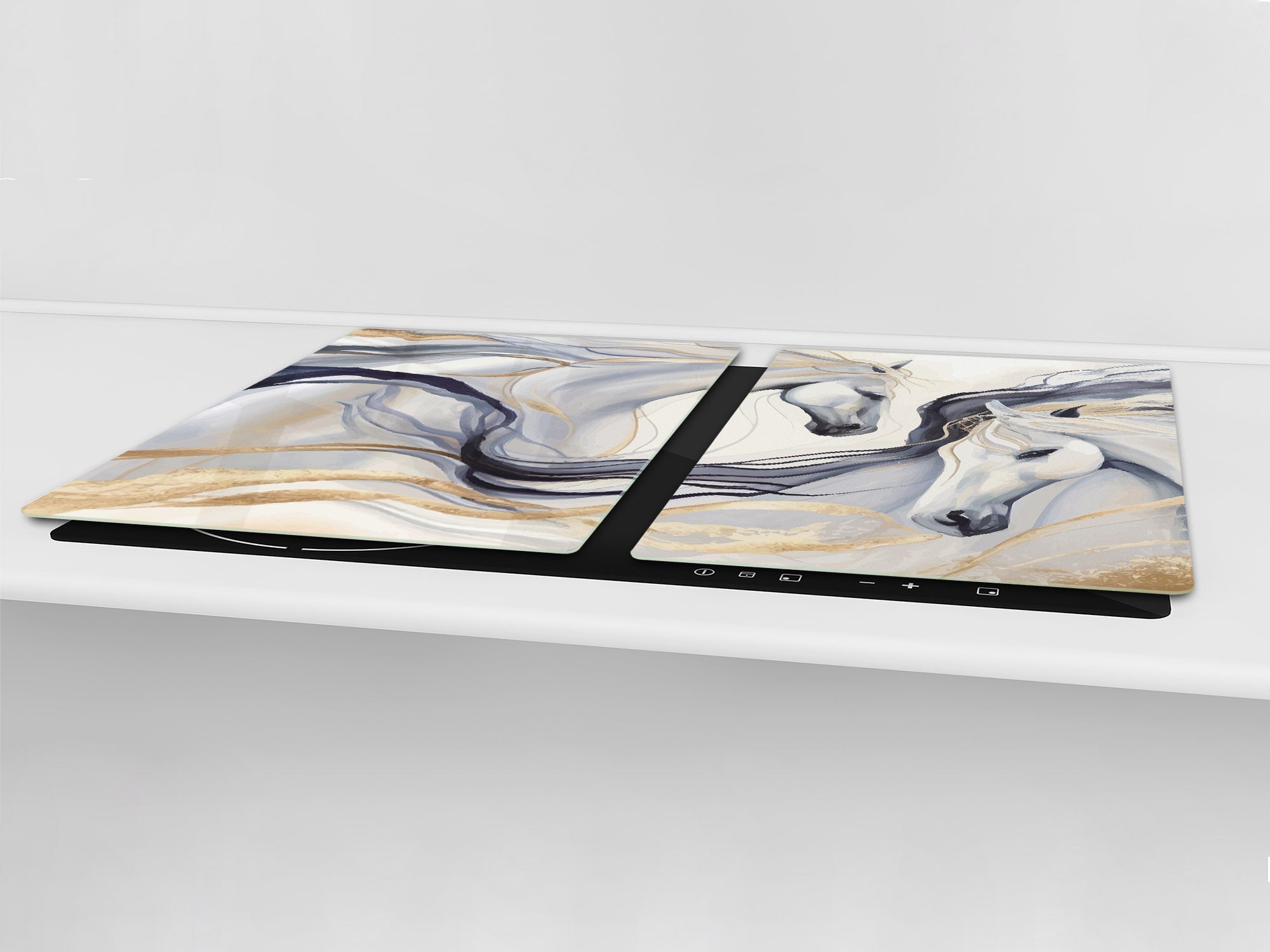 ENORMOUS  Tempered GLASS Chopping Board - Induction Cooktop Cover – SINGLE: 80 x 52 cm; DOUBLE: 40 x 52 cm; DD53 : Dance of Horses
