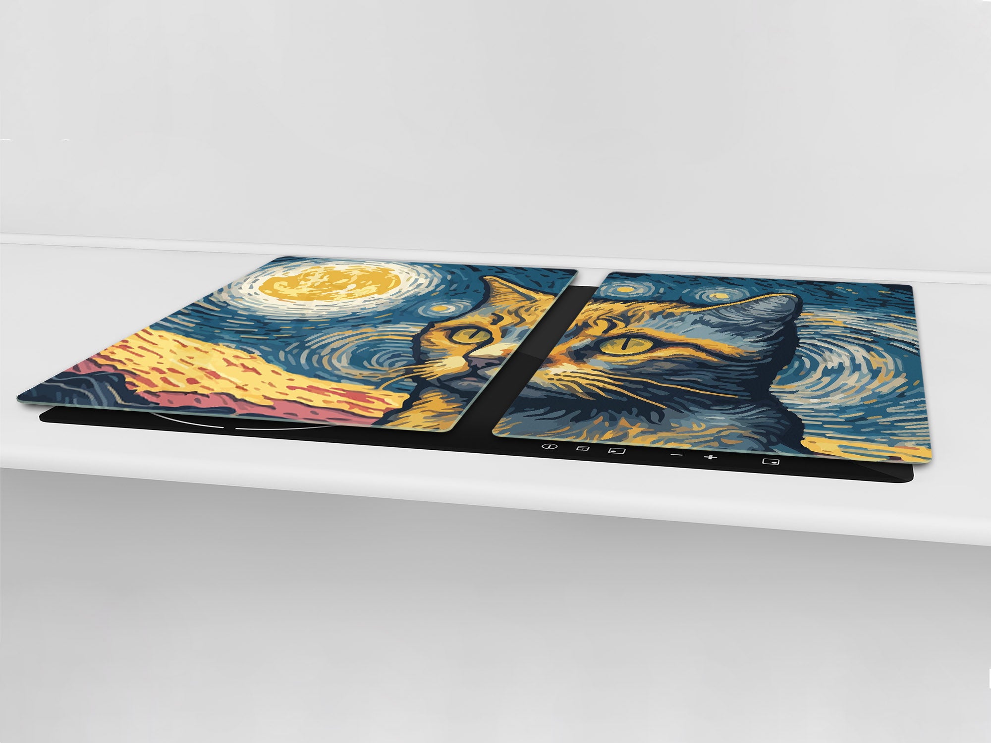 ENORMOUS  Tempered GLASS Chopping Board - Induction Cooktop Cover – SINGLE: 80 x 52 cm; DOUBLE: 40 x 52 cm; DD51 : Van Gogh's Cat