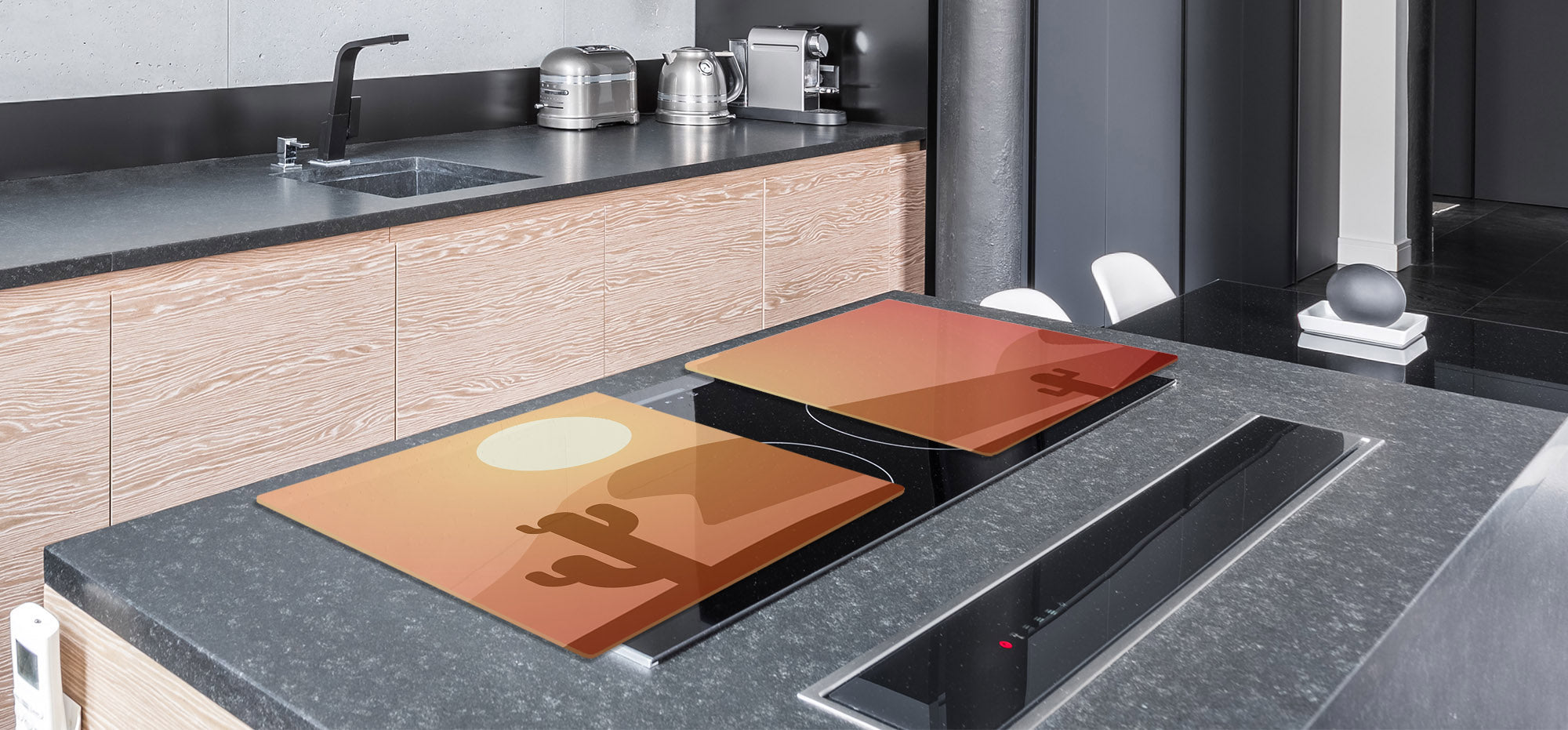 ENORMOUS  Tempered GLASS Chopping Board - Induction Cooktop Cover – SINGLE: 80 x 52 cm; DOUBLE: 40 x 52 cm; DD52a : Aesthetic Desert
