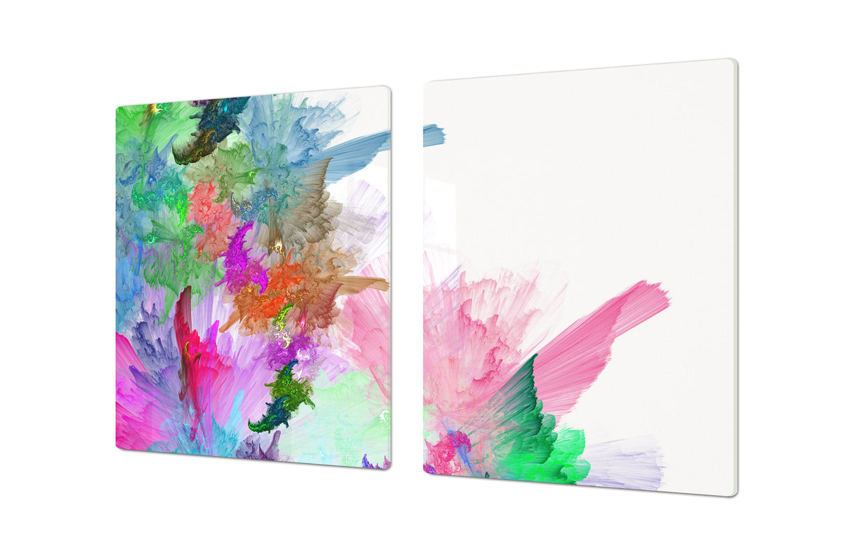 HUGE TEMPERED GLASS COOKTOP COVER – Glass Cutting Board and Worktop Saver – SINGLE: 80 x 52 cm (31,5” x 20,47”); DOUBLE: 40 x 52 cm (15,75” x 20,47”); DD46 Textures Series : Colourful background