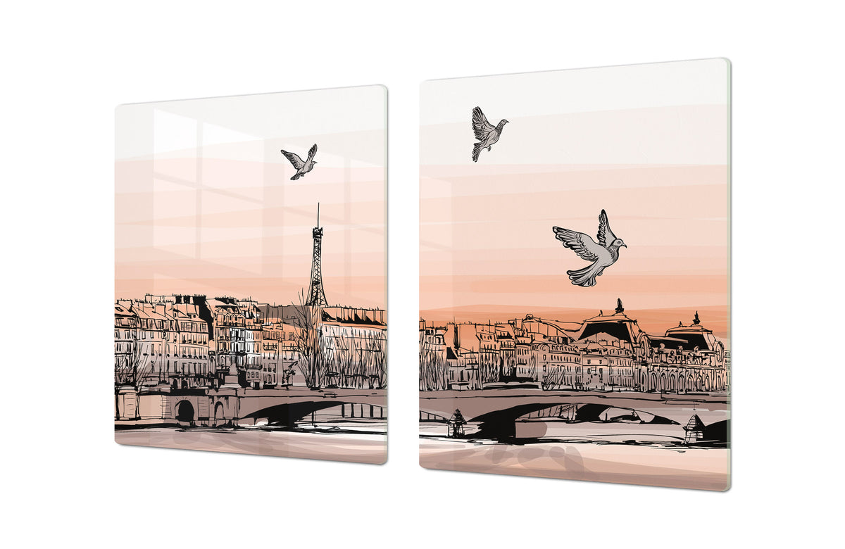 ENORMOUS  Tempered GLASS Chopping Board - Induction Cooktop Cover – SINGLE: 80 x 52 cm; DOUBLE: 40 x 52 cm; DD49 Miscellaneous series : Landscape of Paris