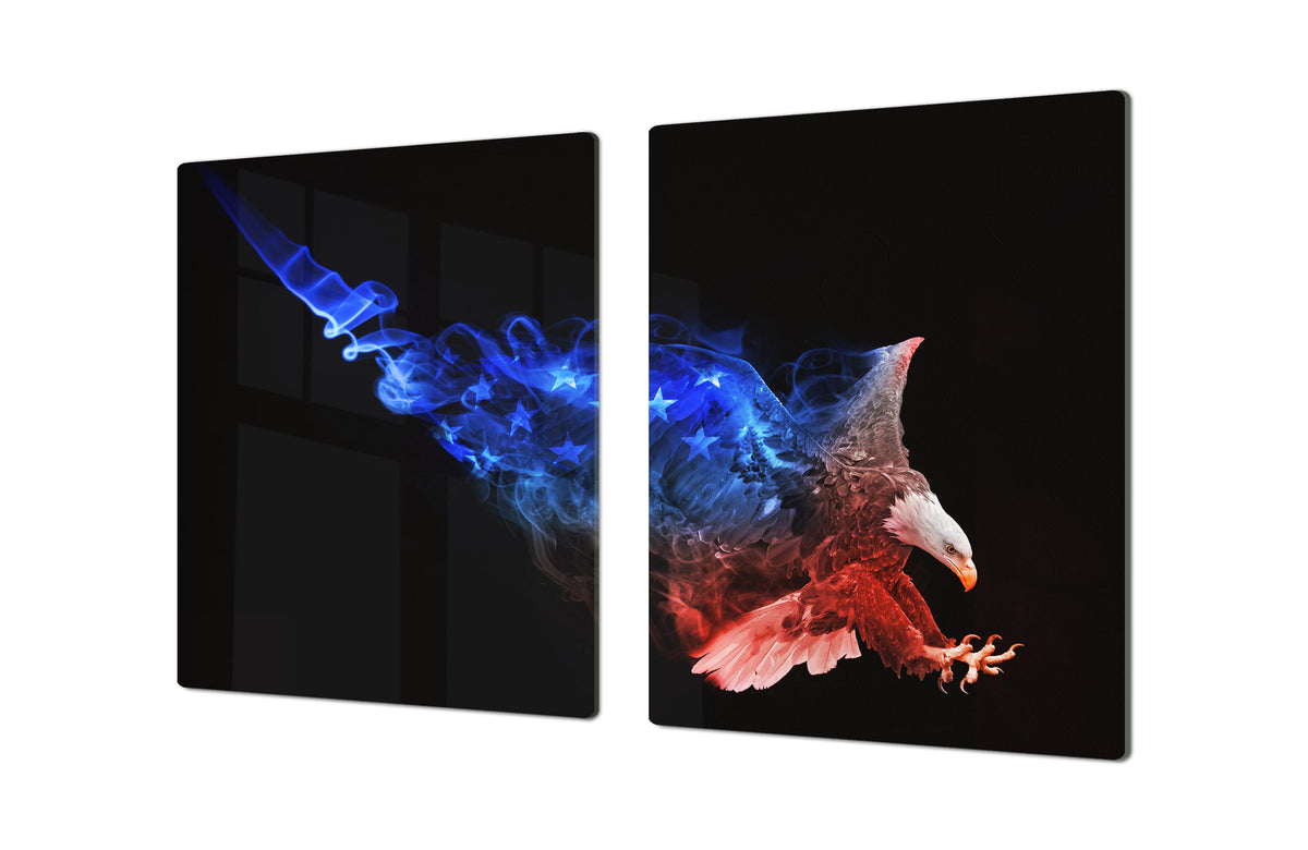 BIG KITCHEN BOARD & Induction Cooktop Cover – Glass Pastry Board – SINGLE: 80 x 52 cm (31,5” x 20,47”); DOUBLE: 40 x 52 cm (15,75” x 20,47”); DD47 Animals Series : Colourful eagle