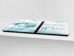 ENORMOUS  Tempered GLASS Chopping Board - Induction Cooktop Cover – SINGLE: 80 x 52 cm; DOUBLE: 40 x 52 cm; DD49 Miscellaneous series : Abstract cityscape 1