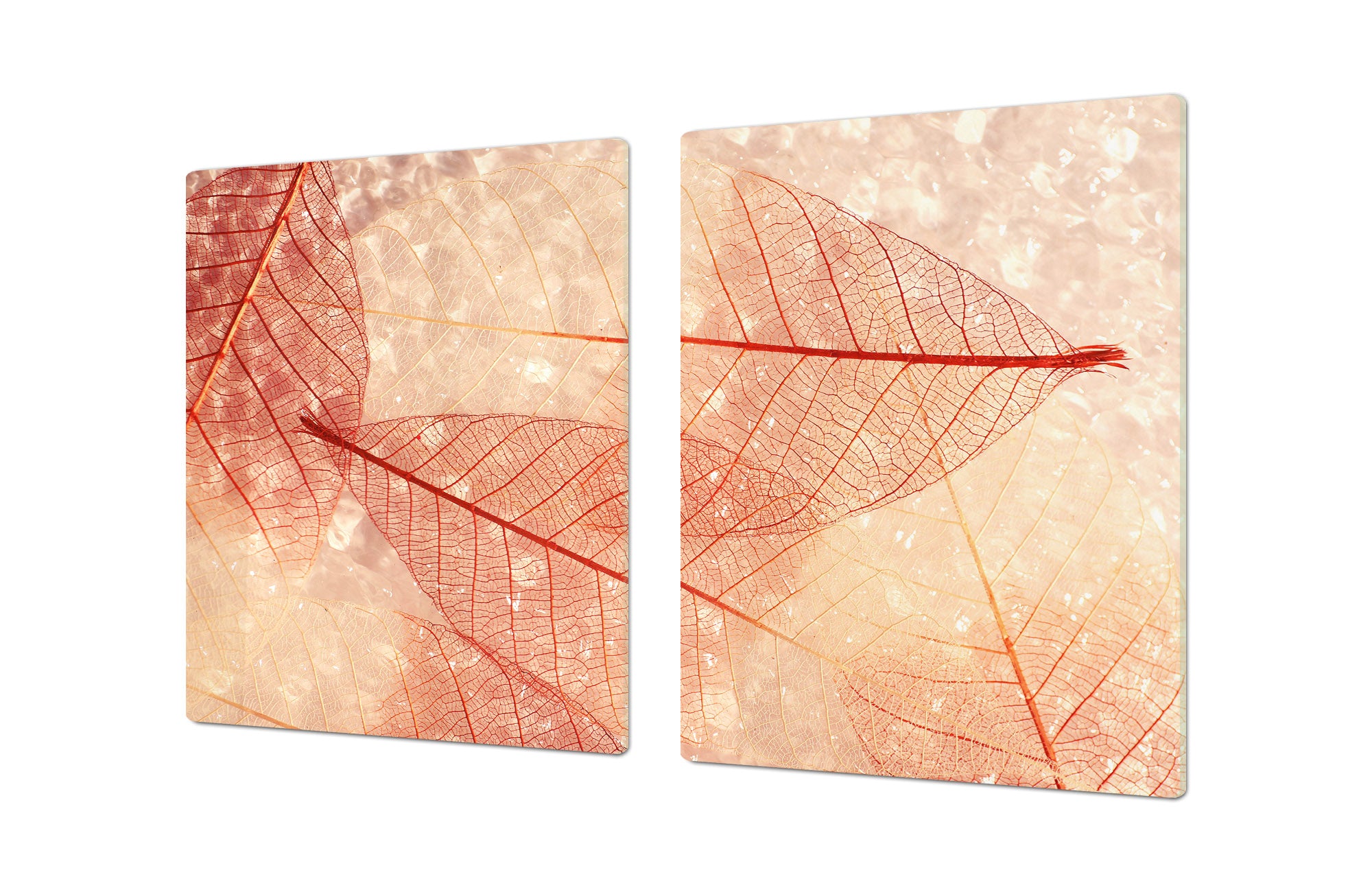 Gigantic Worktop saver and Pastry Board - Tempered GLASS Cutting Board - MEASURES: SINGLE: 80 x 52 cm; DOUBLE: 40 x 52 cm; DD44 Nature series : Transparent orange leaves