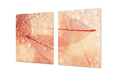 Gigantic Worktop saver and Pastry Board - Tempered GLASS Cutting Board - MEASURES: SINGLE: 80 x 52 cm; DOUBLE: 40 x 52 cm; DD44 Nature series : Transparent orange leaves