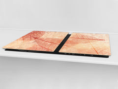 Gigantic Worktop saver and Pastry Board - Tempered GLASS Cutting Board - MEASURES: SINGLE: 80 x 52 cm; DOUBLE: 40 x 52 cm; DD44 Nature series : Transparent orange leaves