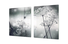 ENORMOUS  Tempered GLASS Chopping Board - Induction Cooktop Cover – SINGLE: 80 x 52 cm; DOUBLE: 40 x 52 cm; DD51 : Winter Flower Scene