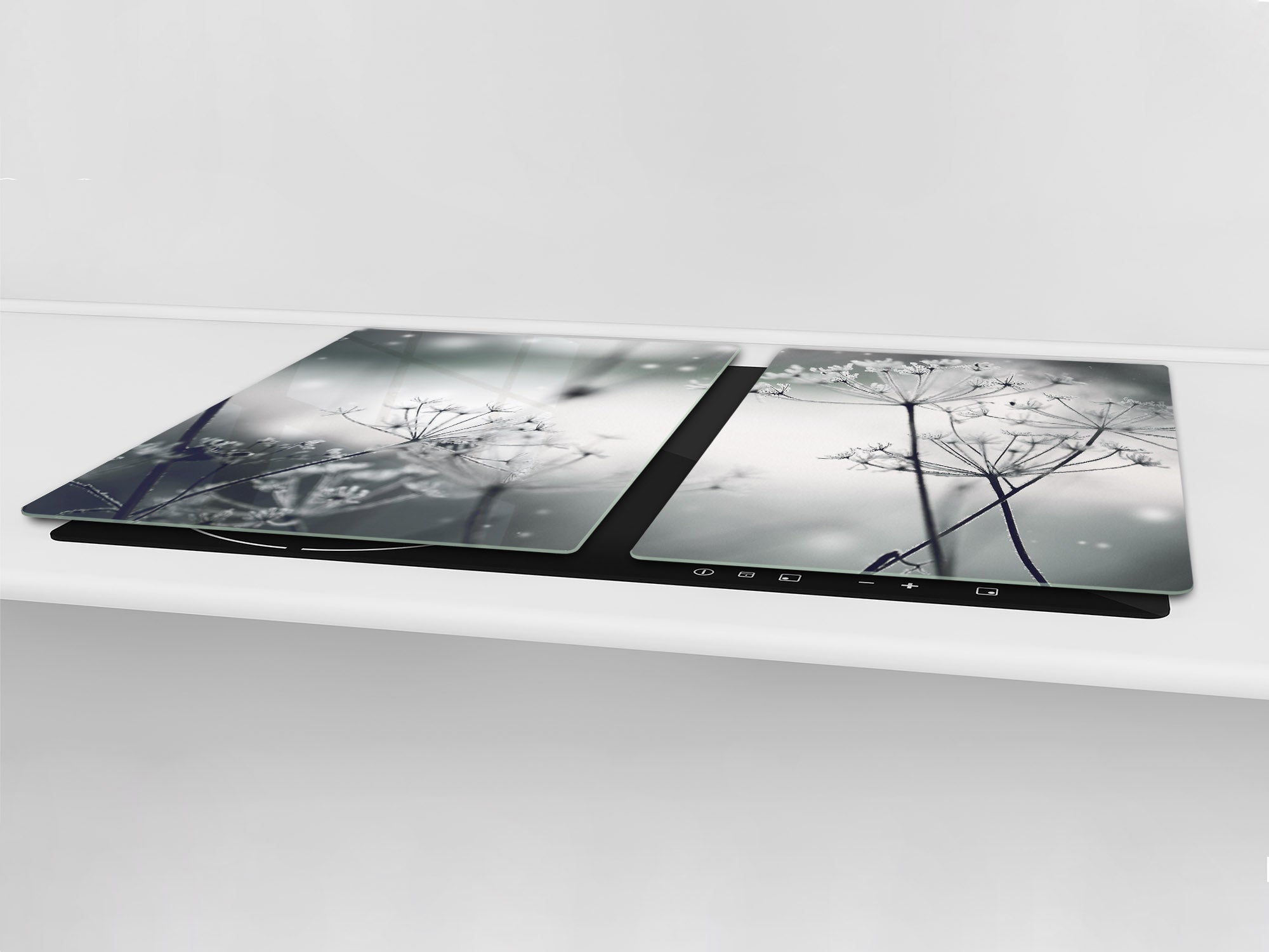ENORMOUS  Tempered GLASS Chopping Board - Induction Cooktop Cover – SINGLE: 80 x 52 cm; DOUBLE: 40 x 52 cm; DD51 : Winter Flower Scene
