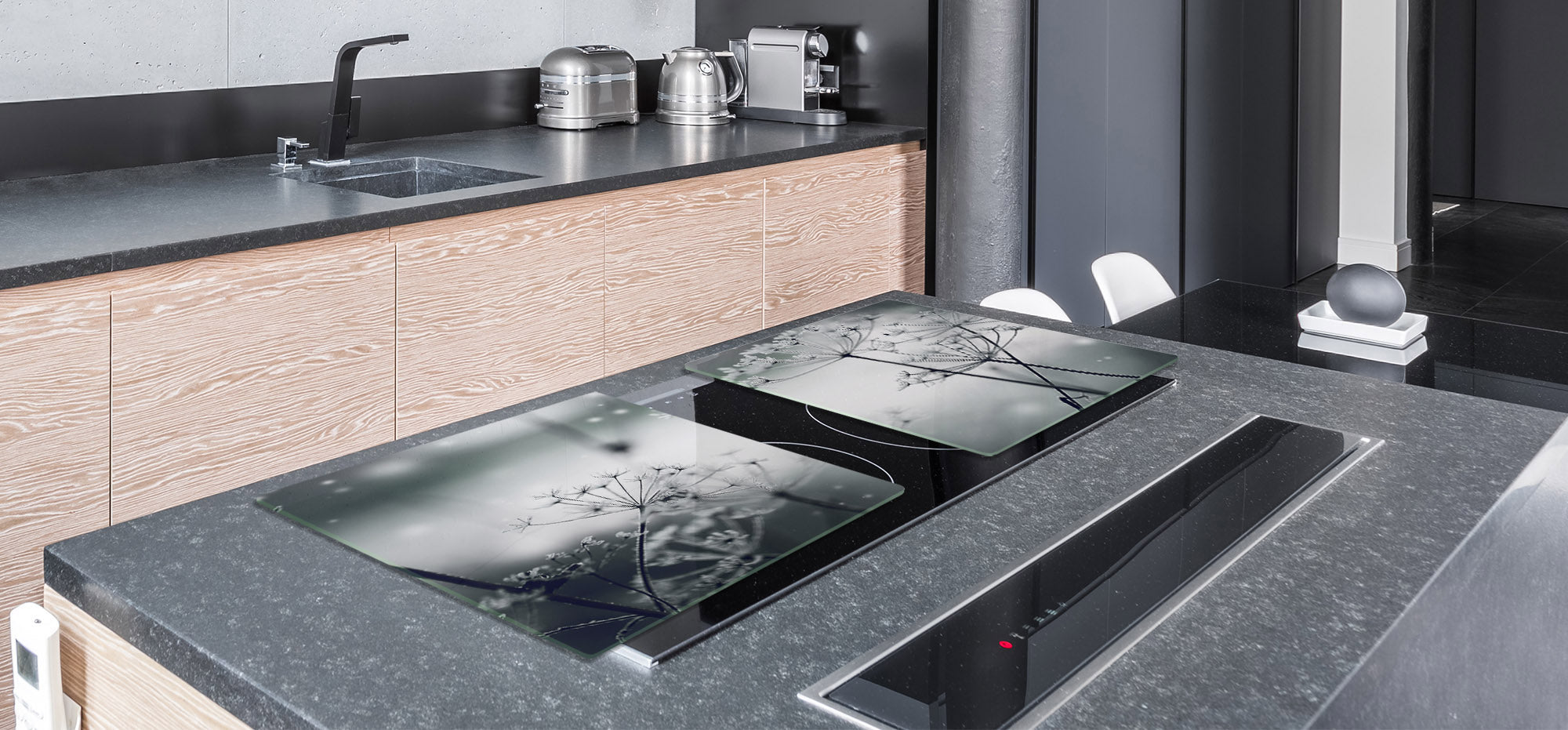 ENORMOUS  Tempered GLASS Chopping Board - Induction Cooktop Cover – SINGLE: 80 x 52 cm; DOUBLE: 40 x 52 cm; DD51 : Winter Flower Scene