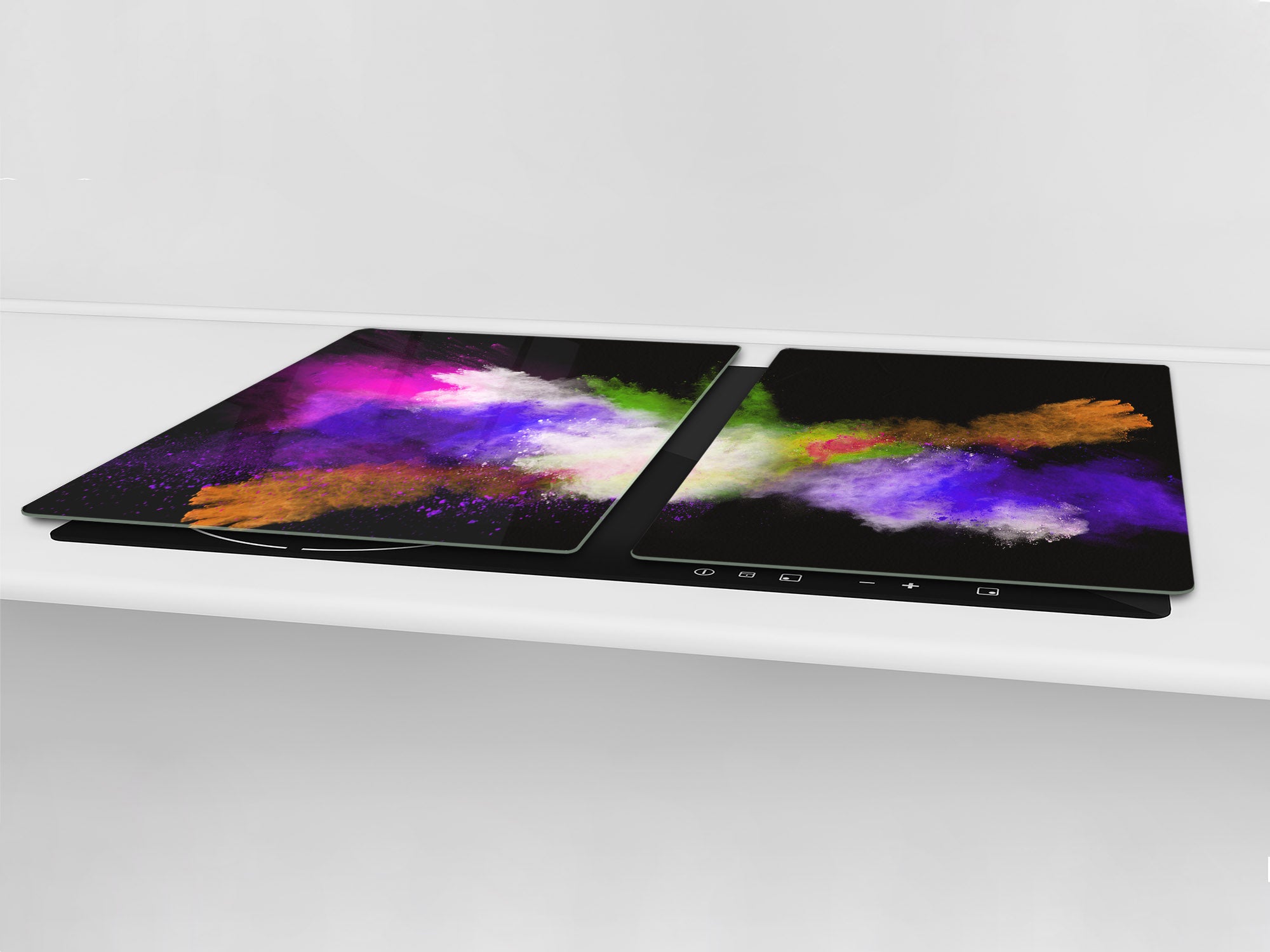 UNIQUE Tempered GLASS Kitchen Board – Impact & Scratch Resistant Cooktop cover – SINGLE: 80 x 52 cm; DOUBLE: 40 x 52 cm; DD45 Art Series : Colour explosion 3