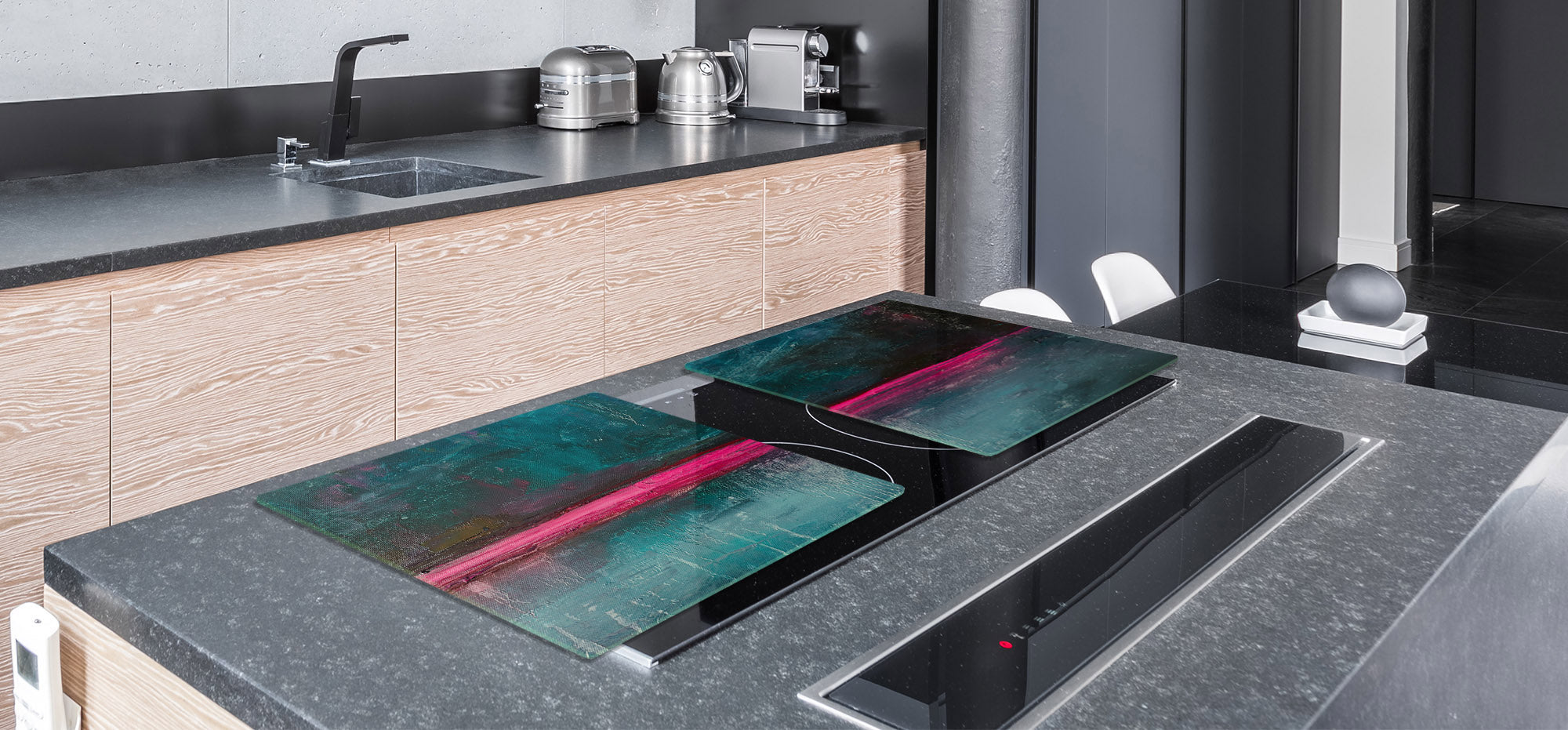 ENORMOUS  Tempered GLASS Chopping Board - Induction Cooktop Cover – SINGLE: 80 x 52 cm; DOUBLE: 40 x 52 cm; DD52a : Neon Night