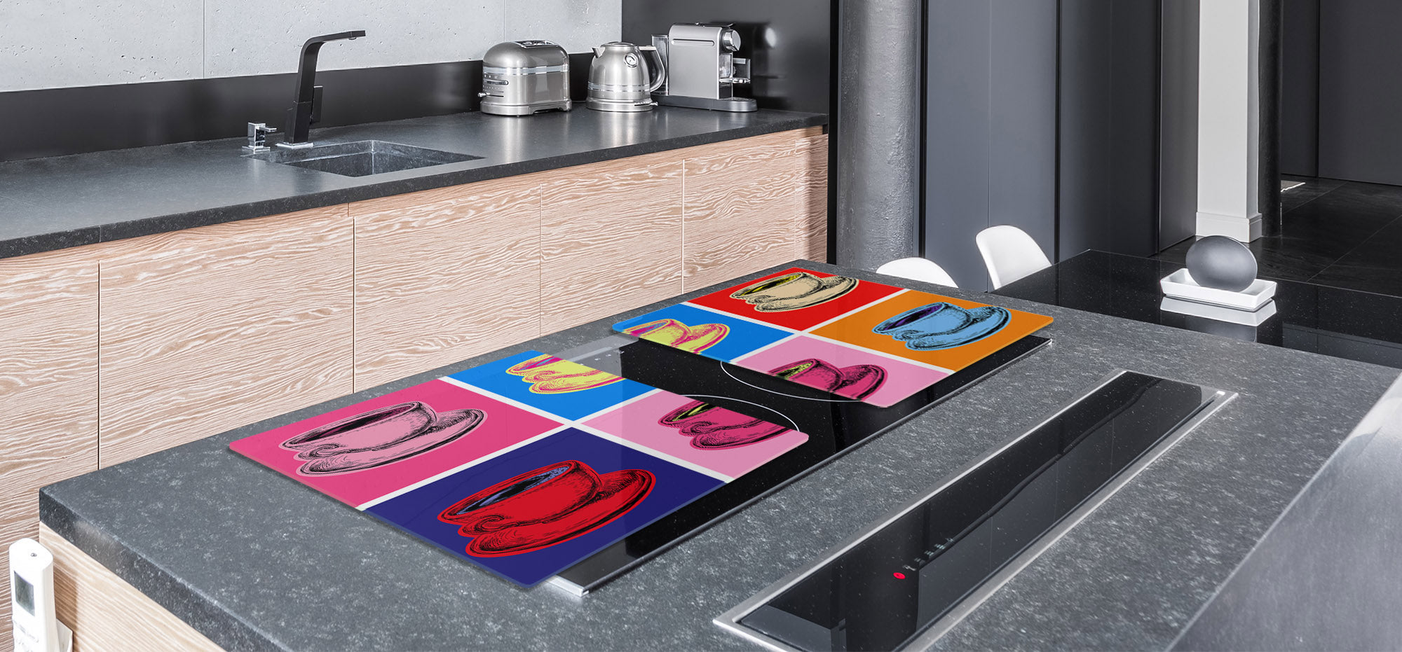 ENORMOUS  Tempered GLASS Chopping Board - Induction Cooktop Cover – SINGLE: 80 x 52 cm; DOUBLE: 40 x 52 cm; DD53 : Flow of Time