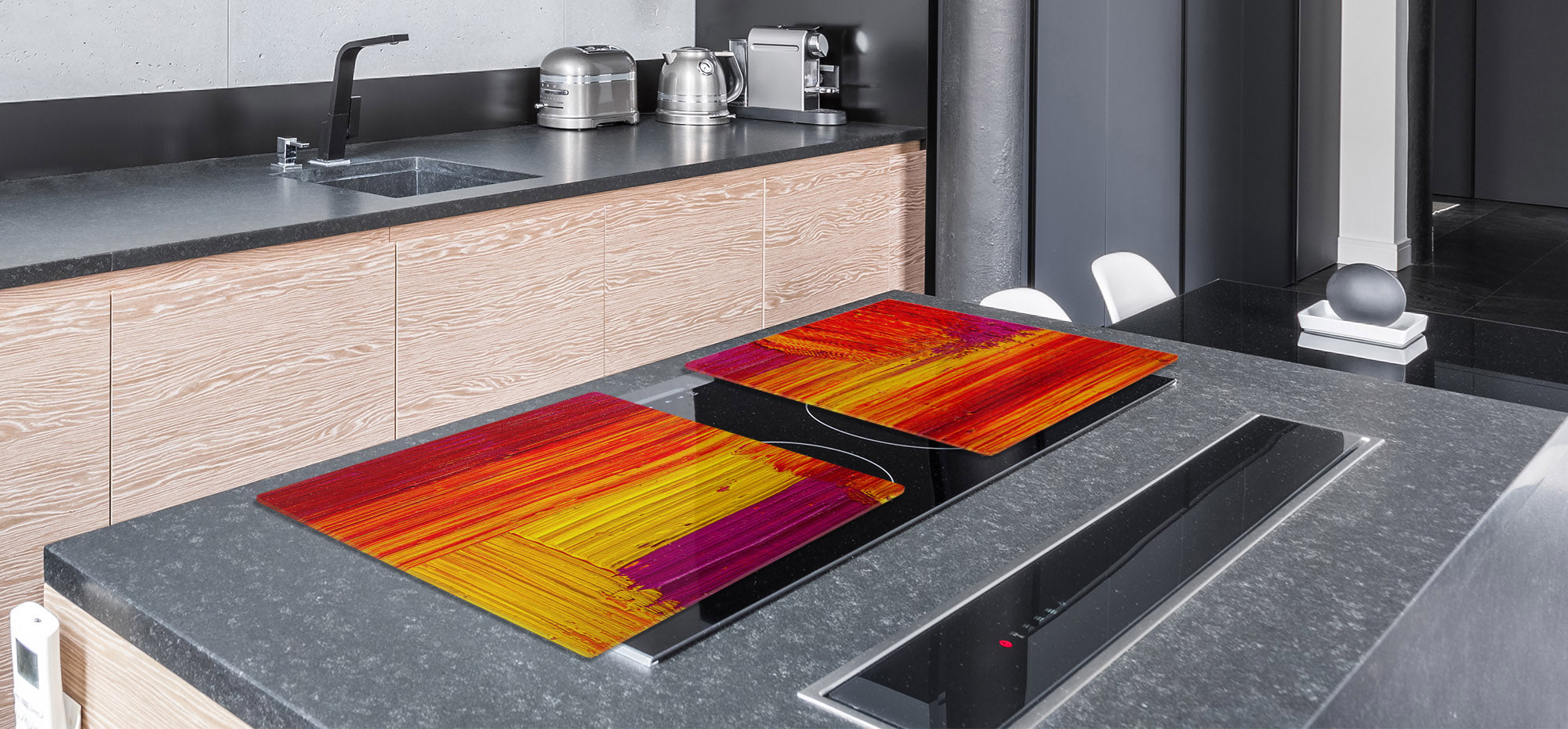 HUGE TEMPERED GLASS COOKTOP COVER – Glass Cutting Board and Worktop Saver – SINGLE: 80 x 52 cm (31,5” x 20,47”); DOUBLE: 40 x 52 cm (15,75” x 20,47”); DD46 Textures Series : Abstract colour texture