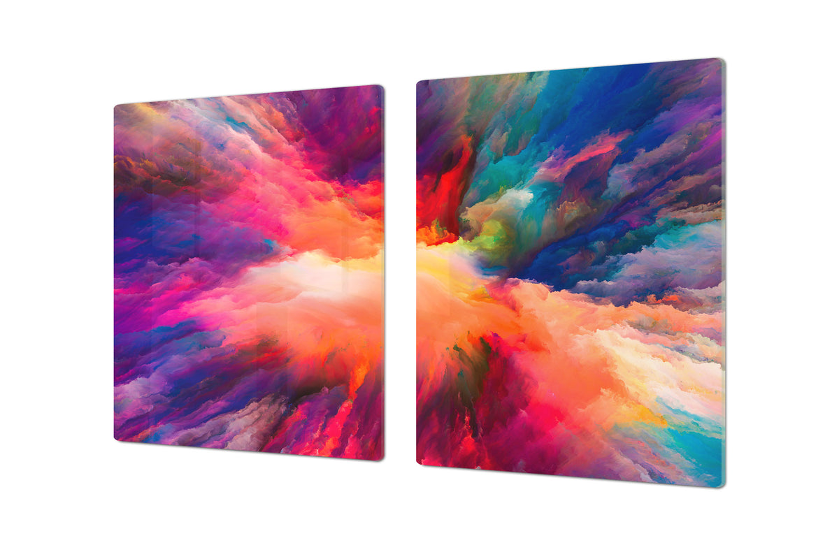 HUGE TEMPERED GLASS COOKTOP COVER – Glass Cutting Board and Worktop Saver – SINGLE: 80 x 52 cm (31,5” x 20,47”); DOUBLE: 40 x 52 cm (15,75” x 20,47”); DD46 Textures Series : Colours splash