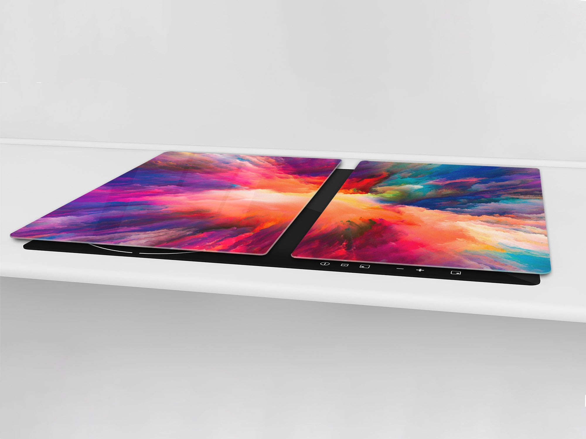 HUGE TEMPERED GLASS COOKTOP COVER – Glass Cutting Board and Worktop Saver – SINGLE: 80 x 52 cm (31,5” x 20,47”); DOUBLE: 40 x 52 cm (15,75” x 20,47”); DD46 Textures Series : Colours splash