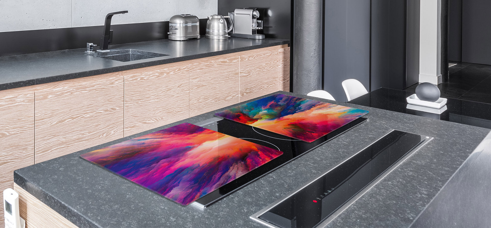 HUGE TEMPERED GLASS COOKTOP COVER – Glass Cutting Board and Worktop Saver – SINGLE: 80 x 52 cm (31,5” x 20,47”); DOUBLE: 40 x 52 cm (15,75” x 20,47”); DD46 Textures Series : Colours splash