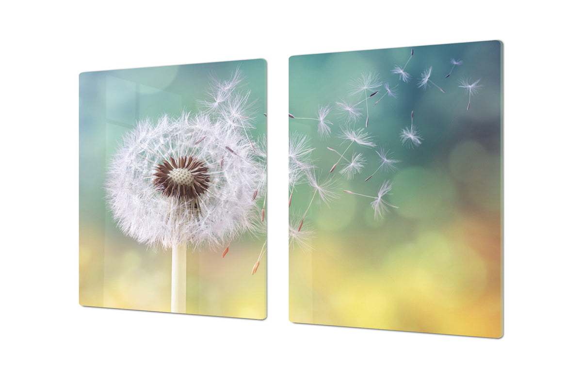 Gigantic Worktop saver and Pastry Board - Tempered GLASS Cutting Board - MEASURES: SINGLE: 80 x 52 cm; DOUBLE: 40 x 52 cm; DD44 Nature series : Dandelion