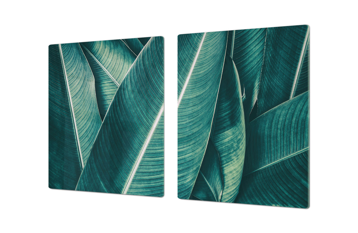 Gigantic Worktop saver and Pastry Board - Tempered GLASS Cutting Board - MEASURES: SINGLE: 80 x 52 cm; DOUBLE: 40 x 52 cm; DD44 Nature series : Tropical leaves texture