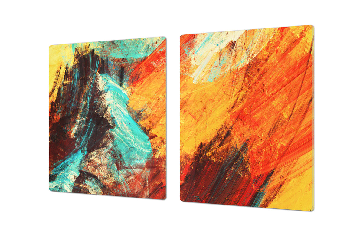 HUGE TEMPERED GLASS COOKTOP COVER – Glass Cutting Board and Worktop Saver – SINGLE: 80 x 52 cm (31,5” x 20,47”); DOUBLE: 40 x 52 cm (15,75” x 20,47”); DD46 Textures Series : Modern futuristic pattern