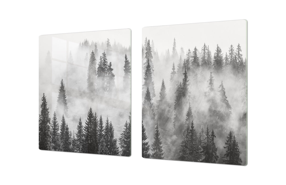 ENORMOUS  Tempered GLASS Chopping Board - Induction Cooktop Cover – SINGLE: 80 x 52 cm; DOUBLE: 40 x 52 cm; DD49 Miscellaneous series : Foggy forest