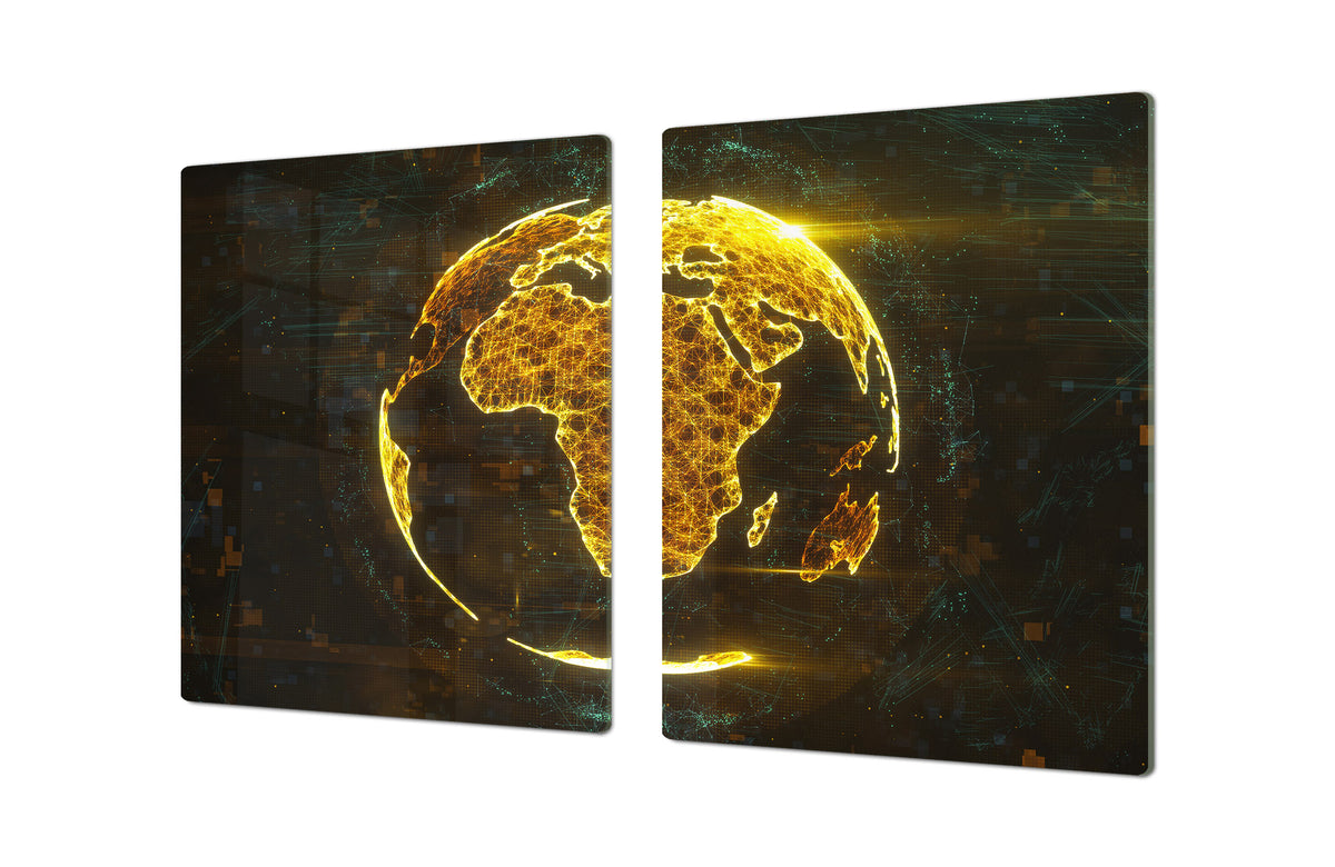 ENORMOUS  Tempered GLASS Chopping Board - Induction Cooktop Cover – SINGLE: 80 x 52 cm; DOUBLE: 40 x 52 cm; DD49 Miscellaneous series : Digital globe 1