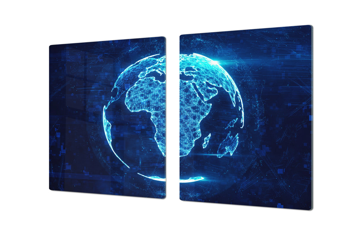 ENORMOUS  Tempered GLASS Chopping Board - Induction Cooktop Cover – SINGLE: 80 x 52 cm; DOUBLE: 40 x 52 cm; DD49 Miscellaneous series : Digital globe 2