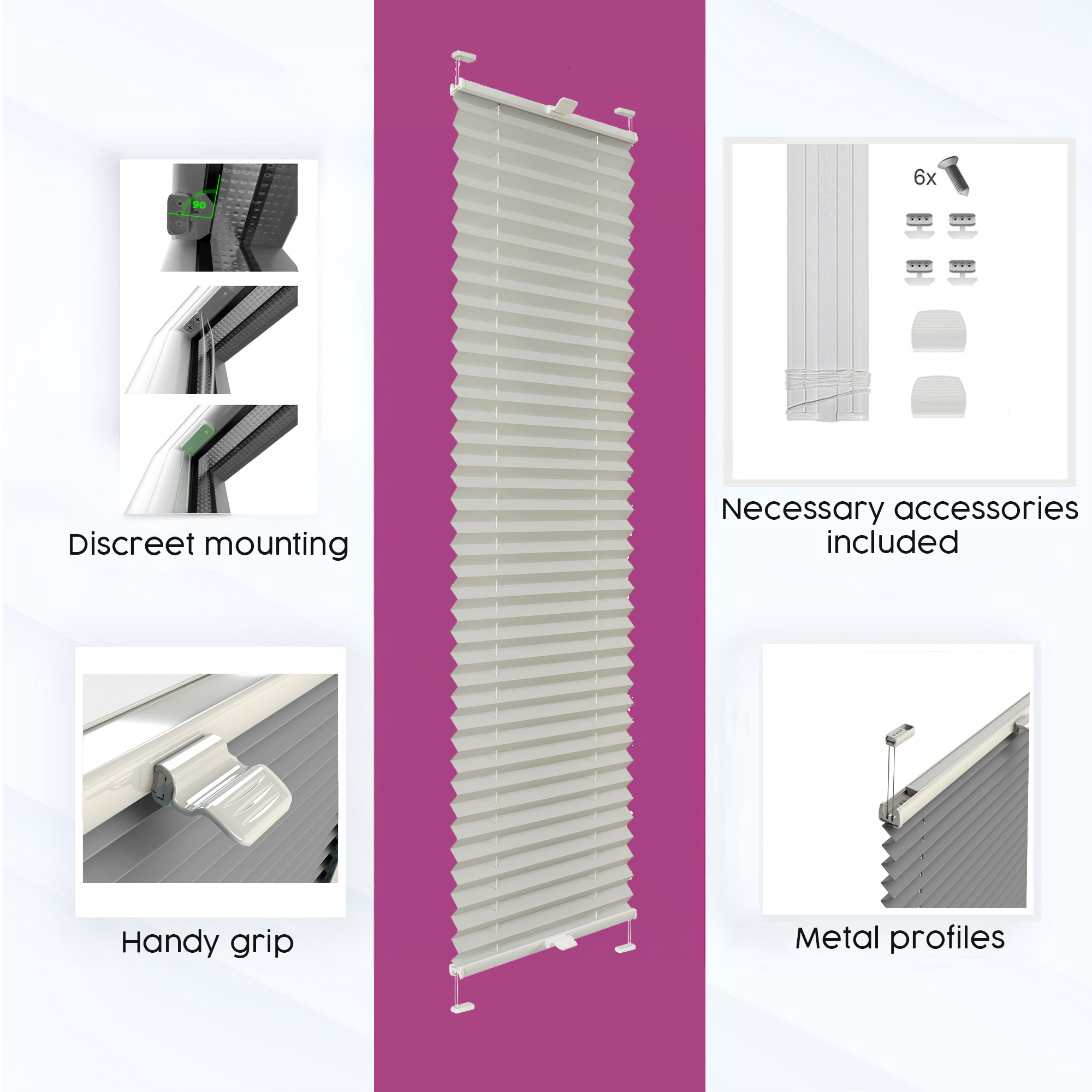 Concept Blinds CUSTOMISED Pleated Shades - Width from 40cm to 200cm - Height from 20cm to 260cm - Made-to-measure - Premium Window and Door Coverage